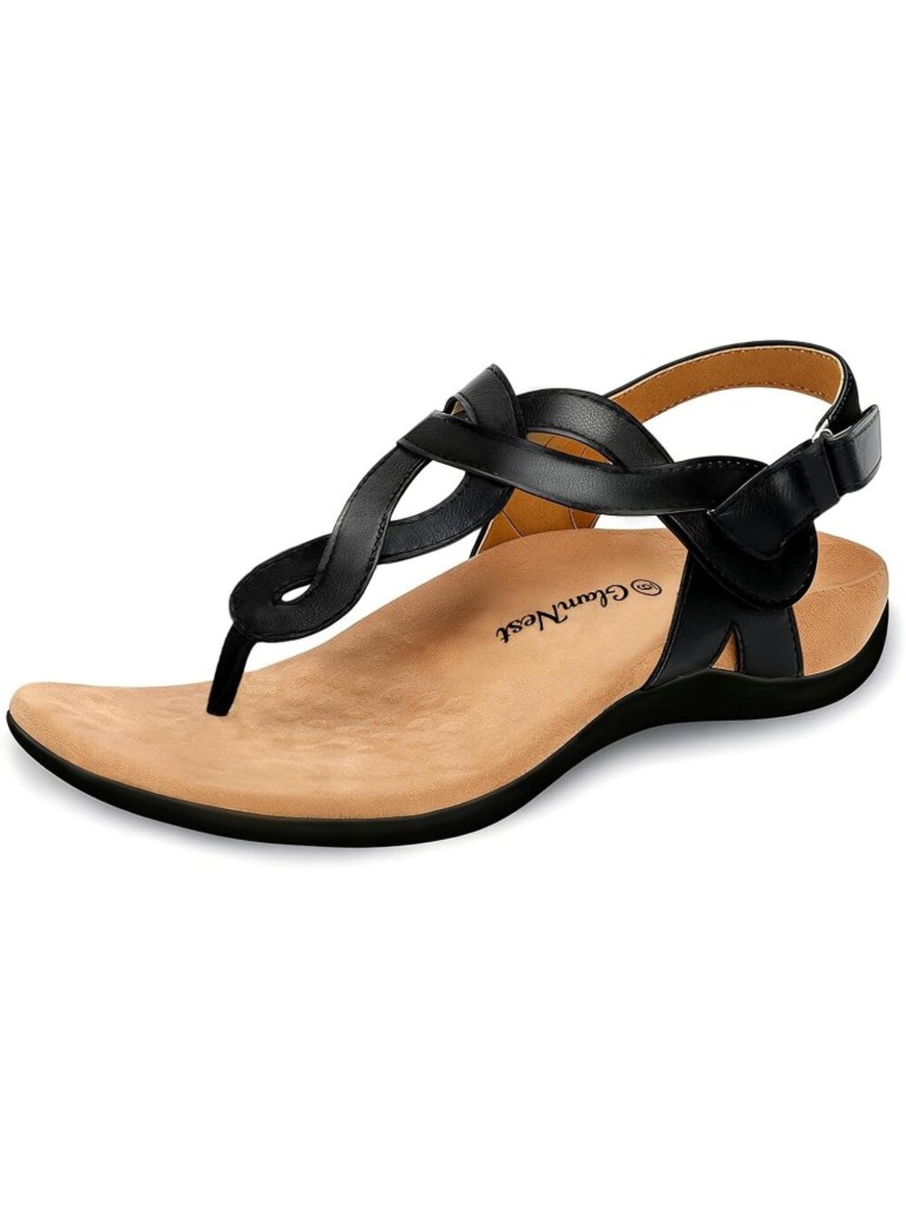 Women’s Black Comfortable Arch Support Casual Thong T-Strap Supportive Sandals